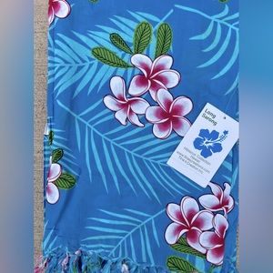 Hawaiian sarong cover-up scarf wrap blue floral 44”x60”